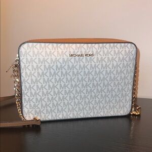 Michael Kors White and Brown Crossbody Bag